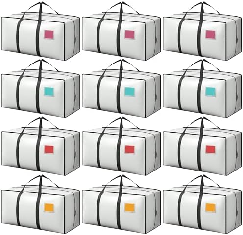 12 Pack Moving Bags with Full-Open Side Zipper, Extra Large 93L Heavy Duty by RMOHRO