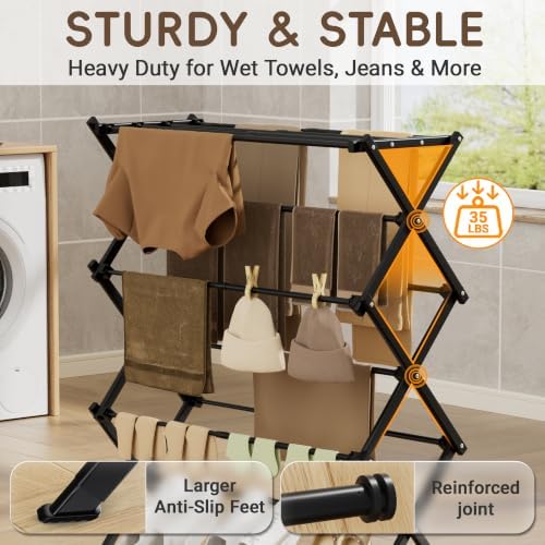 Foldable Clothes Drying Rack, Sleek Black - Image 3