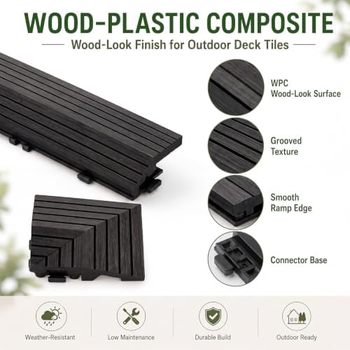 Ripeng 12 Pack Black Wood Deck Tile Edge Trim Set 8 Straight 4 Corner Edge - Image 3