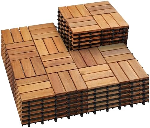 PrimeZone 27 PCS Solid Acacia Wood Interlocking Patio Deck Tiles Outdoor by PrimeZone