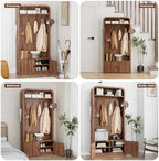 Narrow Hall Tree with Bench and Shoe Storage, Arched Mudroom Bench with Storage - Image 6