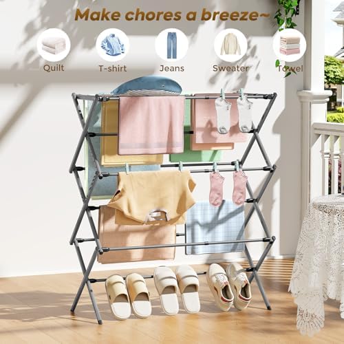 KINGBOARD 3-Tier Extendable Clothes Drying Rack, Small & Foldable - Image 7