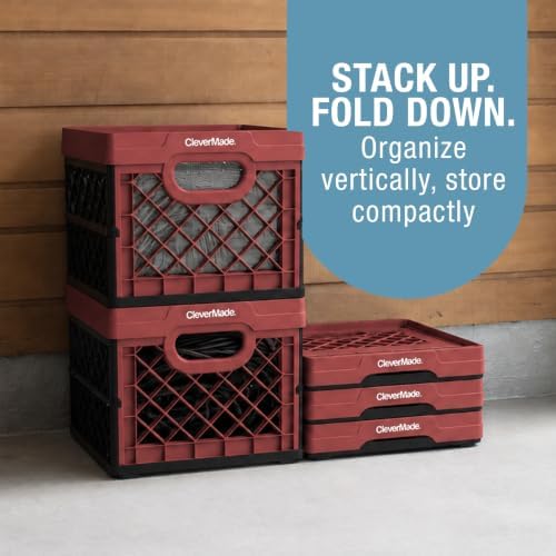 CleverMade Collapsible Milk Crates, 25L 1 Pack, 50 lb, Brick Red - Image 7