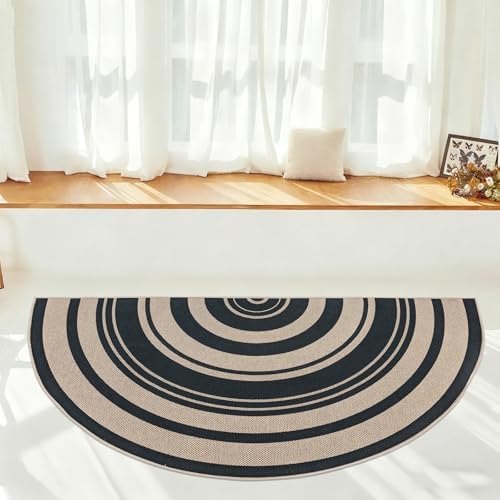 Easy Jute Rug 2.6x5Ft Half Round Rainbow Carpet by Lacomfy