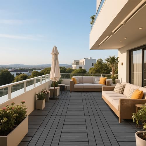 44 Pack Gray 12x12 Outdoor Interlocking Plastic Deck Tiles, Waterproof All by JIATULUNVO