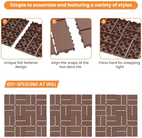 44 Pack Plastic Interlocking Deck Tiles, Patio Floor Decking Tiles - Image 4