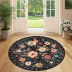 DUKINO 4ft Round Rug, Floral Washable Small Round Area Rug Non Slip - Image 3
