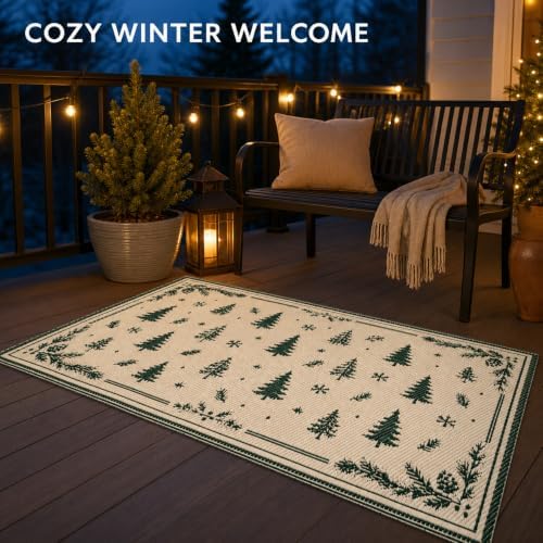 3x5 Ft Pine Tree Christmas Reversible Plastic Straw Outdoor Rug - Image 4