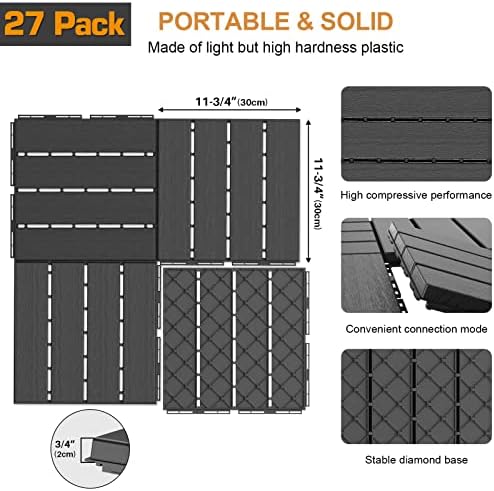 Goovilla Plastic Interlocking Deck Tiles, 27 Pack, Dark Grey - Image 3