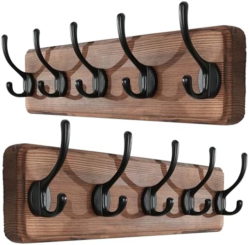 SKOLOO Rustic Coat Rack Wall Mount, 5 Hooks, 17 Inch, Solid Wood by SKOLOO