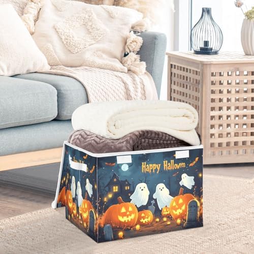 Bolaz Storage Bins with Lids and Handles, Halloween Background with Pumpkins - Image 5