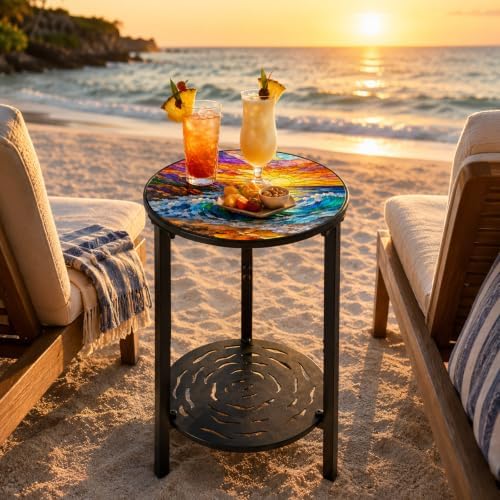 2-Tier Metal Round Side Table Accent Coffee Tables Small Space Corner Plant - Image 2