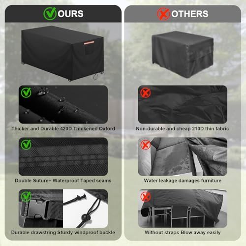 Patio Rectangular Table Chair Set Cover Waterproof 420D Heavy Duty Large - Image 6