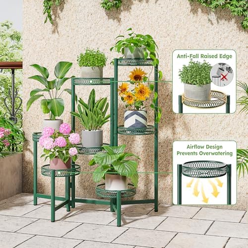 7 Tier Metal Corner Plant Stand Indoor Outdoor, Folding Tall Plant Rack - Image 4