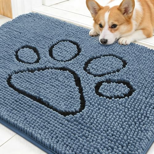 OLANLY Dog Door Mat for Muddy Paws 30x20, Paw Print Design Chenille Mud Mat by OLANLY
