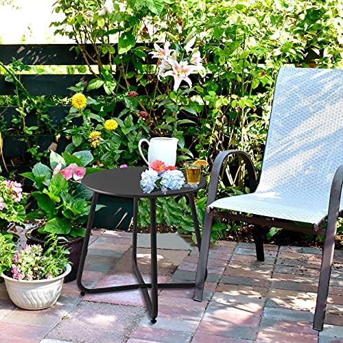 Outdoor Table Small Patio Side Table, Round Metal Side Table, Weatherproof - Image 2