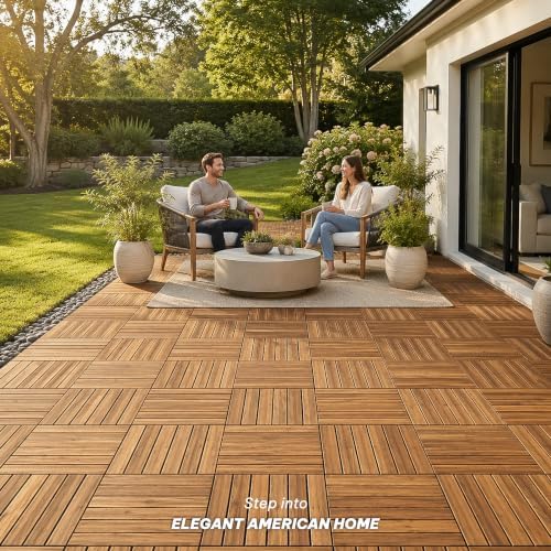 Acacia Interlocking Deck Tiles, 6 Slats, Honey Oak - Image 2