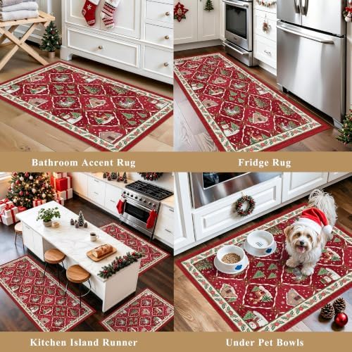 3-Piece Plaid Christmas Decorations Kitchen Rugs Set: Washable Non-Slip Kitchen - Image 6
