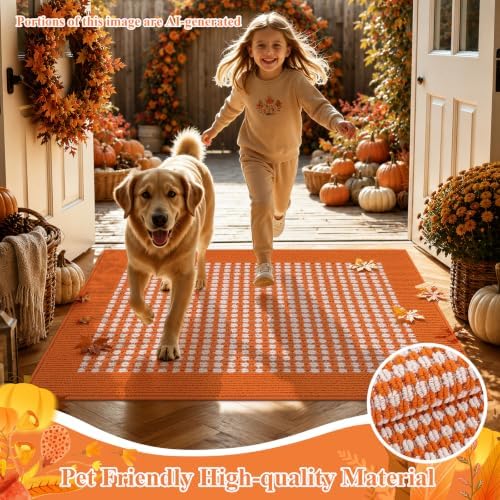 Ileading Fall Indoor Door Mat Washable Orange Muddy Rugs - Image 3