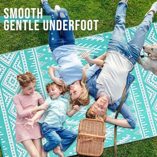 OLANLY Outdoor Rug 9x18 ft Waterproof Reversible Mat, Turquoise & White - Image 5