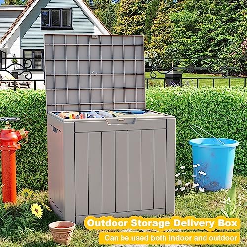 30 Gal Outdoor Storage Box Waterproof Lockable Deck Box Grey - Image 6