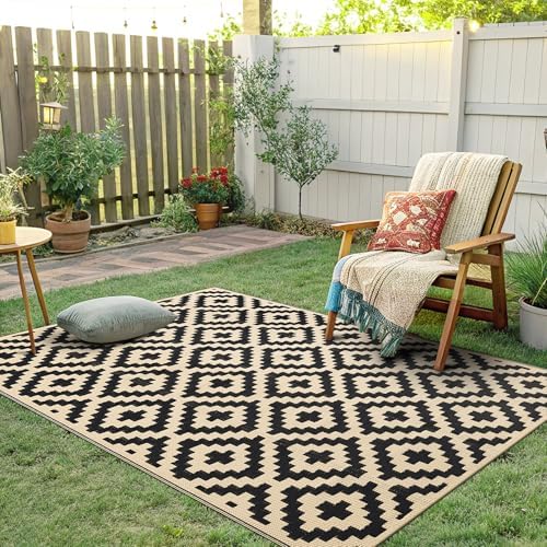 Smiry Outdoor Rug 4x6 ft Waterproof Reversible Boho Mat - Image 6