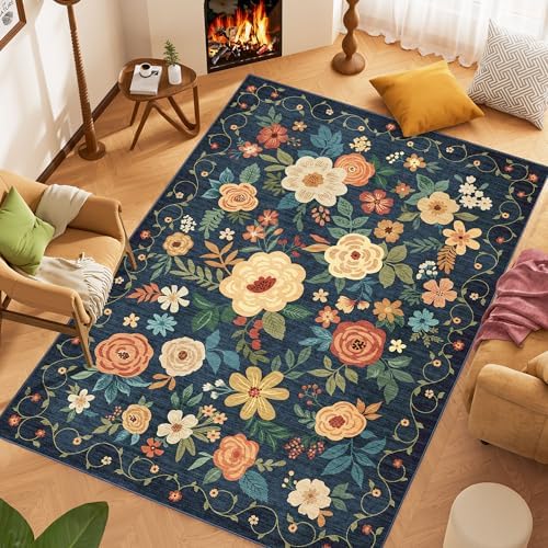 DUKINO 6x9 Area Rugs, Floral Washable Rug - Image 3
