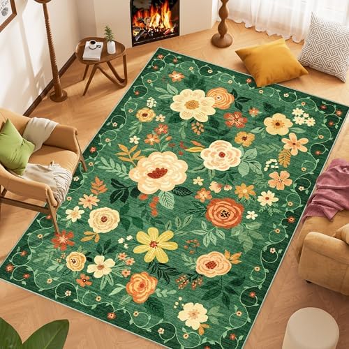 DUKINO 5x7 Area Rug Floral Washable Rug - Image 3
