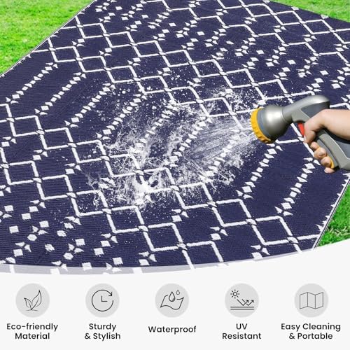 Smiry Outdoor Rug 5x8 ft Waterproof Reversible Boho Mat - Image 2