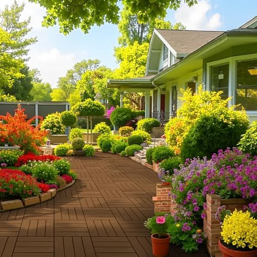 9 Pack Composite Interlocking Deck Tiles Outdoor, Grain Wood Color - Image 6