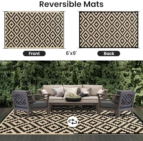 Smiry Outdoor Rug 6x9 ft Waterproof Reversible Boho Mat - Image 3
