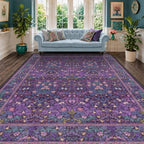 Machine Washable Dark Plum Purple Area Rug 8x10 Vintage Botanical Pattern - Image 6