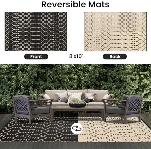Smiry Outdoor Rug 8x10 ft Waterproof Reversible Boho Mat - Image 3