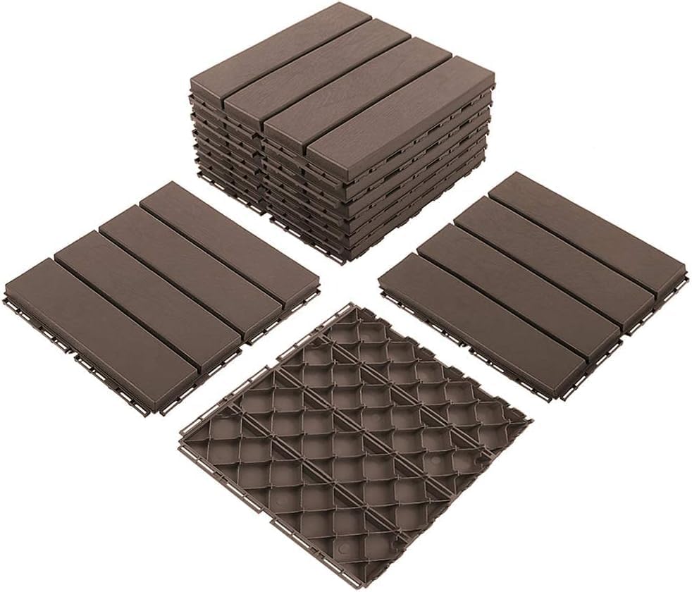 Domi Plastic Interlocking Deck Tiles, 36 Pieces One Pack, Dark Brown by domioutdoorliving
