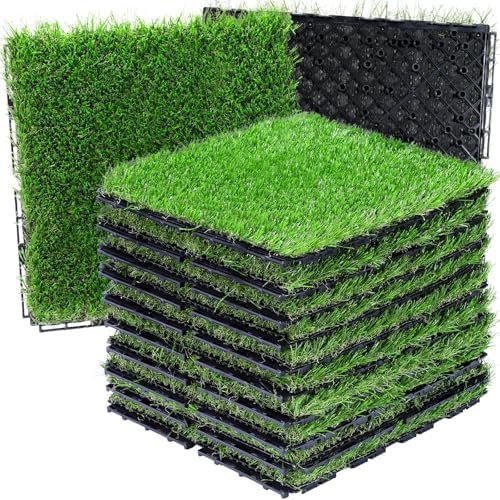 VANCASTLE Artificial Grass Tiles Interlocking Turf Squares Deck 9 Pack by VANCASTLE