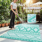 OLANLY Outdoor Rug 9x18 ft Waterproof Reversible Mat, Turquoise & White - Image 3