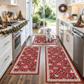 3-Piece Plaid Christmas Decorations Kitchen Rugs Set: Washable Non-Slip Kitchen by BYYVOORugsforYourHome
