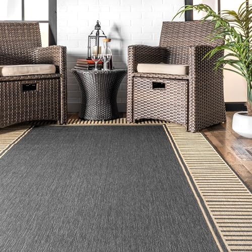 nuLOOM Asha Dark Grey Bordered Indoor/Outdoor Runner Rug - Image 7