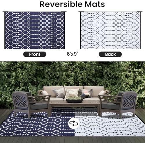 Smiry Outdoor Rug 6x9 ft Waterproof Reversible Boho Mat - Image 3