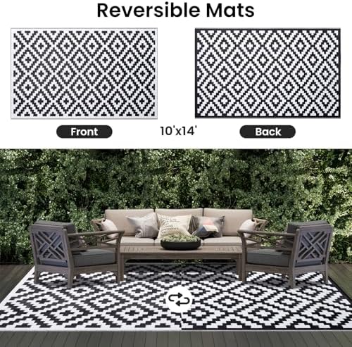 Smiry Outdoor Rug 10x14 ft Waterproof Reversible Boho Mat - Image 3
