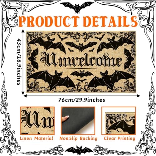 Unwelcome Halloween Doormat Outdoor Indoor Entrance Mat Black Bat Floor Mat - Image 3