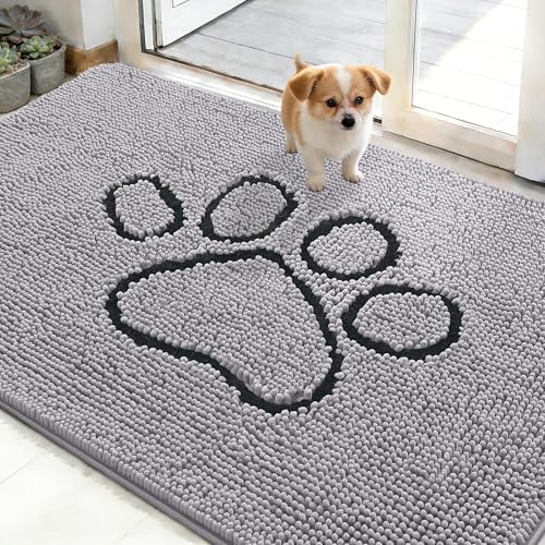 OLANLY Dog Door Mat for Muddy Paws 48x30, Paw Print Design Chenille Mud Mat by OLANLY