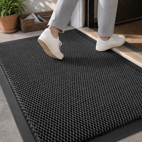 Front Door Mat Outside Entrance 24"x47" Doormat Mud Dirt Trapper Black by Tchdio