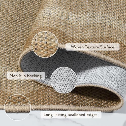 LIVEBOX Scalloped Washable Outdoor 5x7 Rug, Easy Jute Tan Rug - Image 5