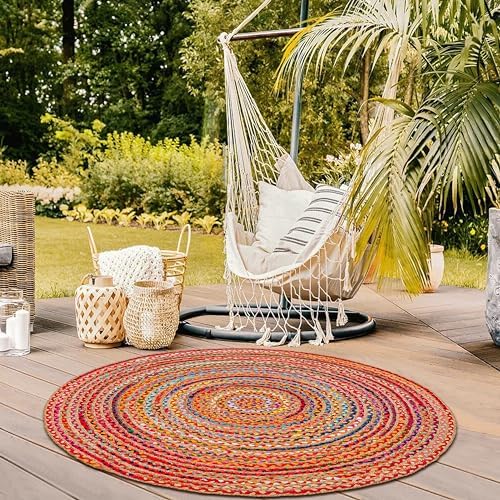 Hausattire Jute Cotton Braided Woven Rug 3 Feet Round - Image 2
