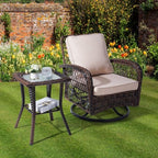 VINGLI Outdoor Side Table with Storage Wicker Patio Side Table, Tempered Glass - Image 2