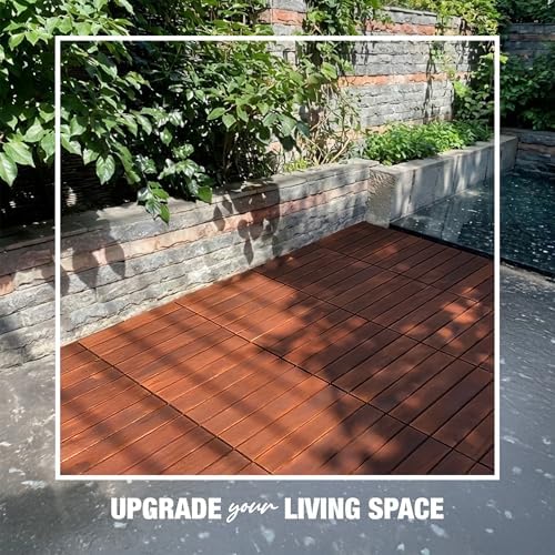 Acacia Wood Interlocking Deck Tiles, Patio & Backyard Tile, 12 in - Image 4