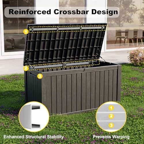 DRATO 180 Gallon Outdoor Storage Box Waterproof, Resin Large Deck Box - Image 3