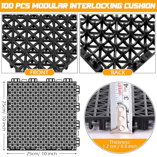 Thyle 100 Pack Drainage Mats Interlocking Rubber Floor Tiles 10" x 10" Non Slip - Image 2