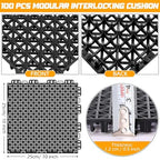 Thyle 100 Pack Drainage Mats Interlocking Rubber Floor Tiles 10" x 10" Non Slip - Image 2